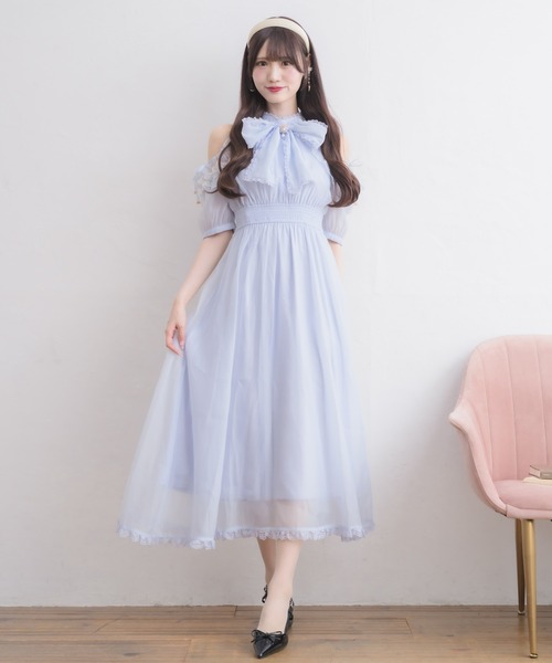 couture BY ROJITA(クチュールバイロジータ)の「【Mサイズ/ロング丈】ボウタイリボンアメスリ風ワンピース(ワンピース・レディース・ブラック/マルチ/ピンク/ブルー・FREE/MEDIUM)」の8枚目の写真
