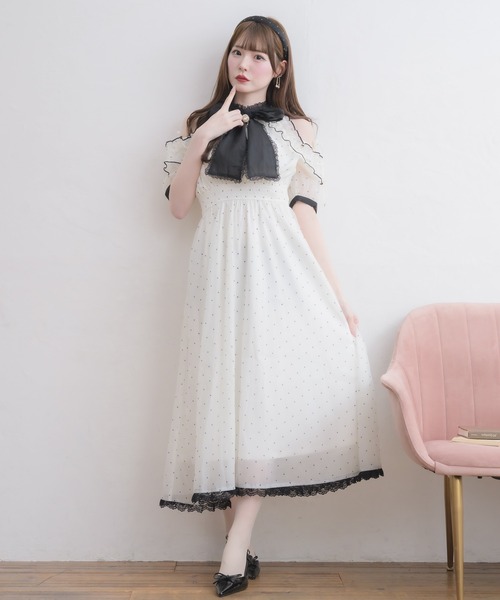 couture BY ROJITA(クチュールバイロジータ)の「【Mサイズ/ロング丈】ボウタイリボンアメスリ風ワンピース(ワンピース・レディース・ブラック/マルチ/ピンク/ブルー・FREE/MEDIUM)」の15枚目の写真