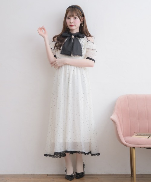 couture BY ROJITA(クチュールバイロジータ)の「【Mサイズ/ロング丈】ボウタイリボンアメスリ風ワンピース(ワンピース・レディース・ブラック/マルチ/ピンク/ブルー・FREE/MEDIUM)」の16枚目の写真