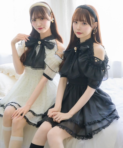 ボウタイリボンアメスリ風ワンピース（ワンピース）｜couture BY