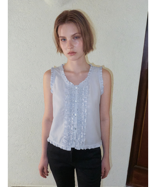 ETMON(エトモン)の「Double Frill Sleeveless Blouse, Blue Grey(シャツ/ブラウス・レディース・その他・F)」の1枚目の写真
