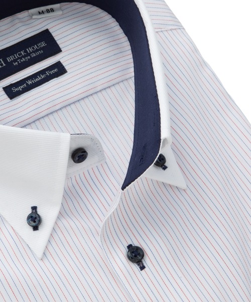 TOKYO SHIRTS(トウキョウシャツ)の「【超形態安定】【吸水速乾】 形態安定ノンアイロン ボタンダウン 長袖ビジネスワイシャツ(大きいサイズ・長いサイズ)(ビジネスシャツ・メンズ・エンジ・首回り39cm-裄丈88cm/首回り41cm-裄丈90cm/首回り42cm-裄丈90cm/首回り43cm-裄丈90cm/首回り45cm-裄丈82cm/首回り45cm-裄丈86cm/首回り45cm-裄丈90cm/首回り47cm-裄丈86cm/首回り47cm-裄丈90cm)」の2枚目の写真