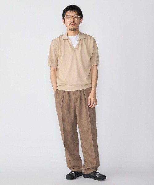 SHIPS（シップス）の「SHIPS:〈手洗い可能〉和紙 スキッパー ニット ポロ（ポロシャツ・メンズ・ダークグレー/ベージュ/ロイヤルブルー・SMALL/MEDIUM/LARGE/X-LARGE）」の4枚目の写真