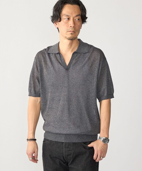 SHIPS（シップス）の「SHIPS:〈手洗い可能〉和紙 スキッパー ニット ポロ（ポロシャツ・メンズ・ダークグレー/ベージュ/ロイヤルブルー・SMALL/MEDIUM/LARGE/X-LARGE）」の9枚目の写真