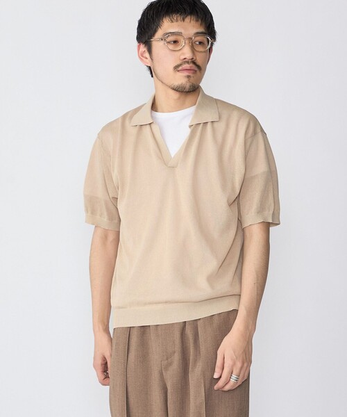 SHIPS（シップス）の「SHIPS:〈手洗い可能〉和紙 スキッパー ニット ポロ（ポロシャツ・メンズ・ダークグレー/ベージュ/ロイヤルブルー・SMALL/MEDIUM/LARGE/X-LARGE）」の13枚目の写真