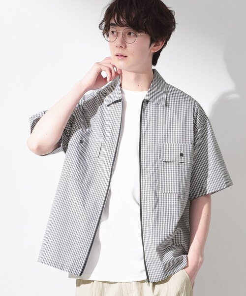 THE SHOP TK (ザ ショップ ティーケー )の「半袖チェックジップシャツ 洗濯機OK(シャツ/ブラウス・メンズ・ブルー系1/ホワイト系4/ネイビー系1・02/03/04)」の2枚目の写真
