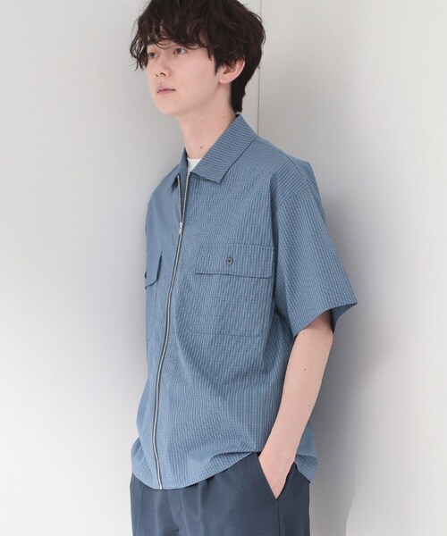 THE SHOP TK (ザ ショップ ティーケー )の「半袖チェックジップシャツ 洗濯機OK(シャツ/ブラウス・メンズ・ブルー系1/ホワイト系4/ネイビー系1・02/03/04)」の8枚目の写真