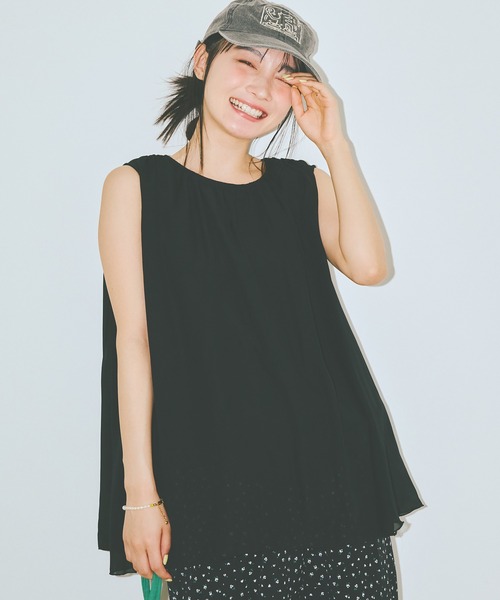 COLORME(カラーミー)の「【AKB48 伊藤百花 着用】シフォンノースリーブトップス(シャツ/ブラウス・レディース・ブラック/ライトブルー・FREE)」の1枚目の写真