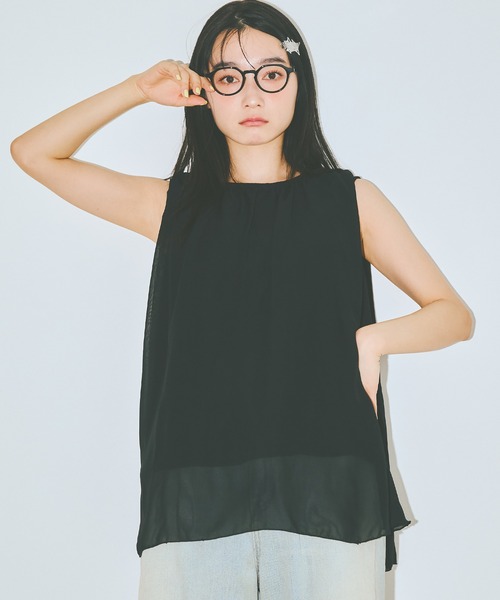 COLORME(カラーミー)の「【AKB48 伊藤百花 着用】シフォンノースリーブトップス(シャツ/ブラウス・レディース・ブラック/ライトブルー・FREE)」の12枚目の写真