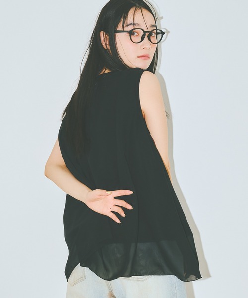 COLORME(カラーミー)の「【AKB48 伊藤百花 着用】シフォンノースリーブトップス(シャツ/ブラウス・レディース・ブラック/ライトブルー・FREE)」の13枚目の写真