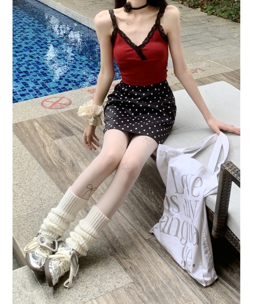 CHEER（チアー）の「クラシックドット柄　美脚見せ台形ミニスカート（スカート・レディース・アイボリー/ブラック・XL）」の4枚目の写真