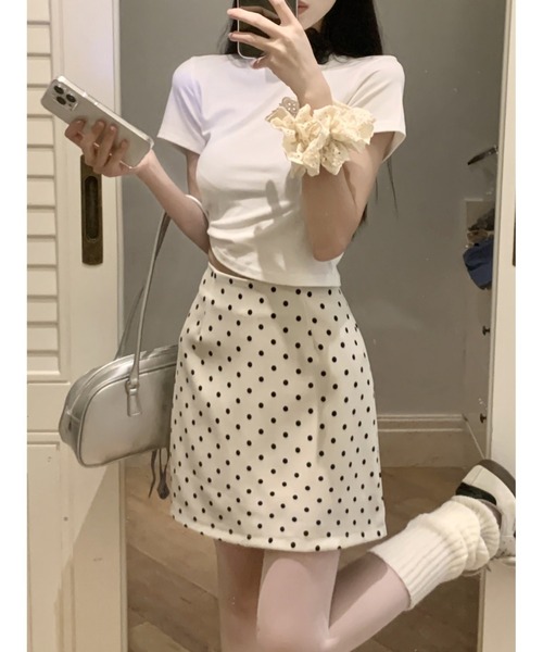 CHEER（チアー）の「クラシックドット柄　美脚見せ台形ミニスカート（スカート・レディース・アイボリー/ブラック・XL）」の17枚目の写真