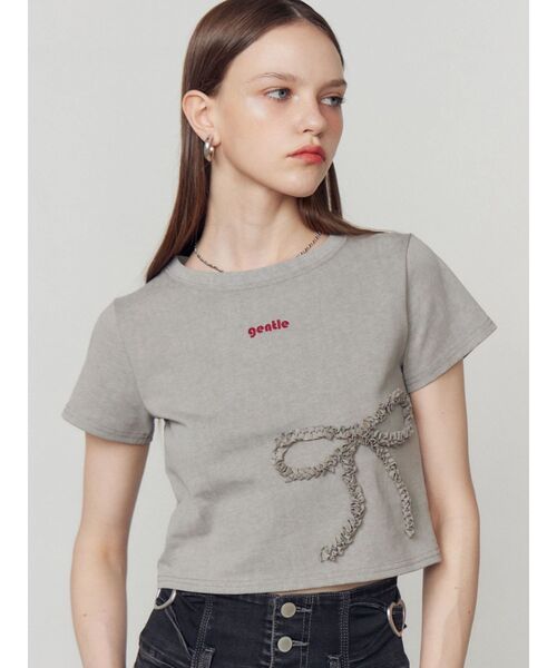 EMODA（エモダ）の「フリルパッチミニマルTシャツ（Tシャツ/カットソー・レディース・ホワイト/ブラック/グレー・FREE）」の3枚目の写真