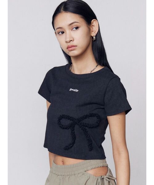 EMODA（エモダ）の「フリルパッチミニマルTシャツ（Tシャツ/カットソー・レディース・ホワイト/ブラック/グレー・FREE）」の5枚目の写真