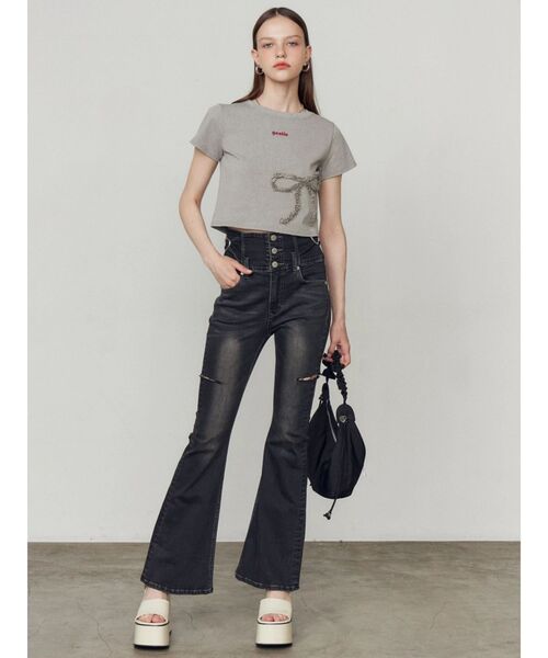 EMODA（エモダ）の「フリルパッチミニマルTシャツ（Tシャツ/カットソー・レディース・ホワイト/ブラック/グレー・FREE）」の11枚目の写真