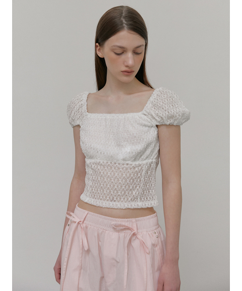 ETMON(エトモン)の「Lace Puff T-Shirt, White(Tシャツ/カットソー・レディース・その他・FREE)」の5枚目の写真