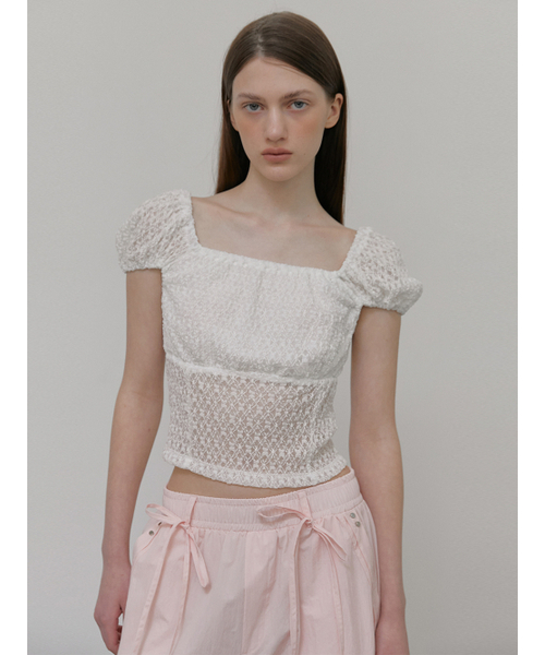 ETMON(エトモン)の「Lace Puff T-Shirt, White(Tシャツ/カットソー・レディース・その他・FREE)」の2枚目の写真