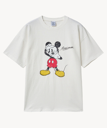 VTWO（ブイツー）の「ヴィンテージウォッシングフォト_ミッキー_ Tシャツ (ホワイト)（Tシャツ/カットソー）」