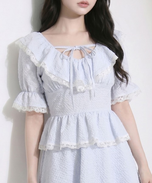 Ruffle frill shirt checker blouse [большой размер доступен] [совместимо с сет-ап]
