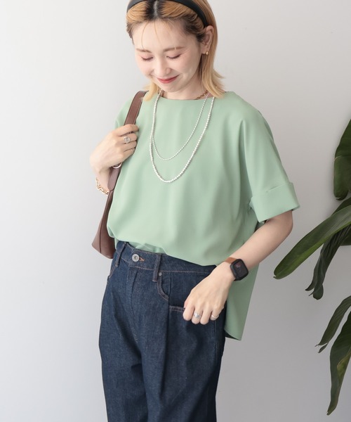 AMERICAN HOLIC(アメリカンホリック)の「【WEB限定】イージーケア+接触冷感バックタック半袖ブラウス(シャツ/ブラウス・レディース・ネイビー/オフホワイト/ミント/ラベンダー/ブラック・L/M)」の3枚目の写真