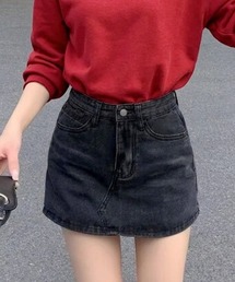 ウォッシュ加工デニムAラインスカパン