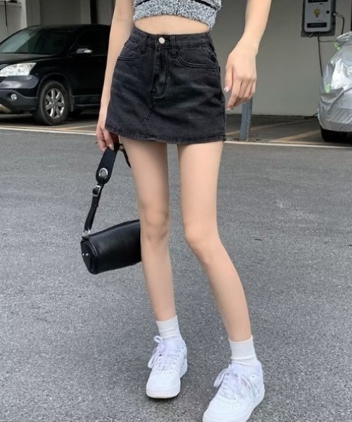 HAILY(ヘイリー)の「ウォッシュ加工デニムAラインスカパン(デニムスカート・レディース・チャコールグレー/ライトブルー・S/M/L)」の7枚目の写真