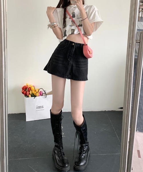 HAILY(ヘイリー)の「ウォッシュ加工デニムAラインスカパン(デニムスカート・レディース・チャコールグレー/ライトブルー・S/M/L)」の14枚目の写真