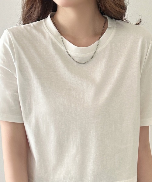 DAY CLOSET(デイ クローゼット)の「【UVカット率98%/UPF50+/汗染み防止/撥水】半袖 バック ワンポイント ボックス シルエット Tシャツ レディース(Tシャツ/カットソー・レディース・ブラック/ホワイト/チャコールグレー・L/M)」の22枚目の写真