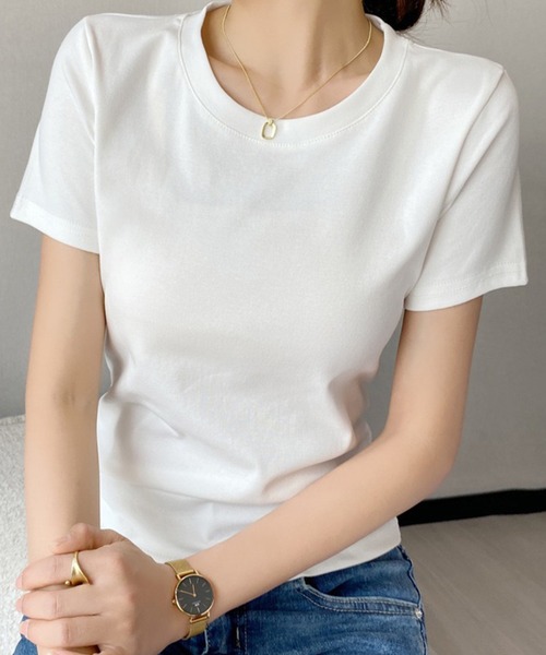 lulufa(ルルファ)の「コンパクトシルエット 艶感 上品 シルケット半袖 Tシャツ(Tシャツ/カットソー・レディース・ブラック/ホワイト・FREE)」の5枚目の写真