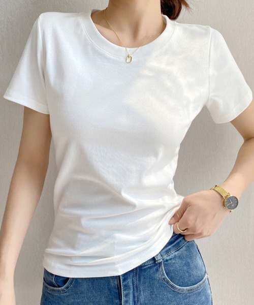 lulufa(ルルファ)の「コンパクトシルエット 艶感 上品 シルケット半袖 Tシャツ(Tシャツ/カットソー・レディース・ブラック/ホワイト・FREE)」の4枚目の写真