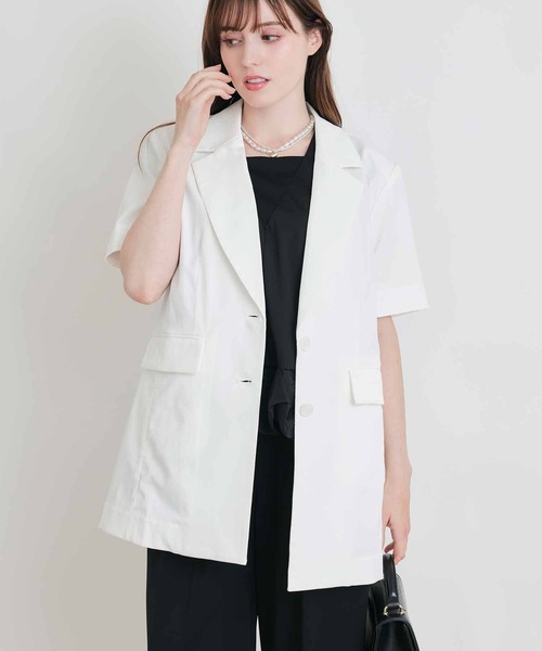 PICCIN(ピッチン)の「麻混半袖ジャケット(テーラードジャケット・レディース・オフホワイト/ブラック・M)」の7枚目の写真