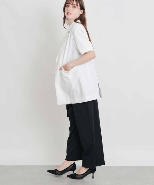 PICCIN(ピッチン)の「麻混半袖ジャケット(テーラードジャケット・レディース・オフホワイト/ブラック・M)」の9枚目の写真