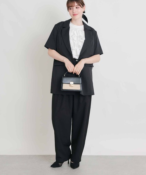 PICCIN(ピッチン)の「麻混半袖ジャケット(テーラードジャケット・レディース・オフホワイト/ブラック・M)」の14枚目の写真