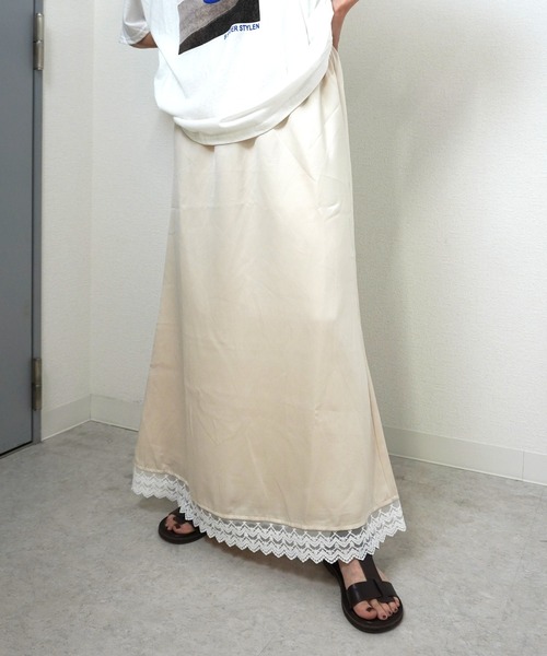 gossara(ゴサラ)の「【女性らしいディテール】レースサテンマーメイドスカート(スカート・レディース・ダークブラウン/オフホワイト・FREE)」の1枚目の写真