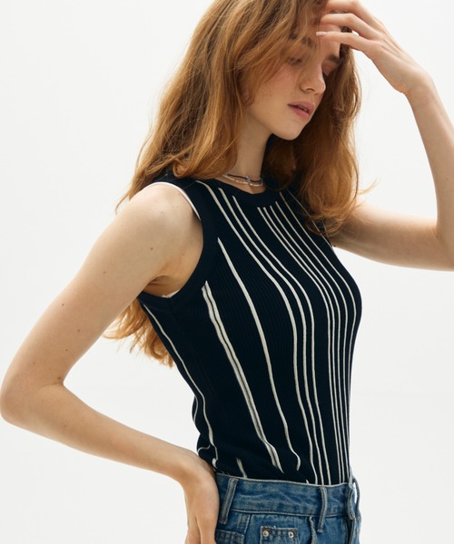 full/fill.(フルフィル)の「stripe knit tank / ストライプニットタンク(タンクトップ・レディース・アイボリー/ブラック・FREE)」の2枚目の写真