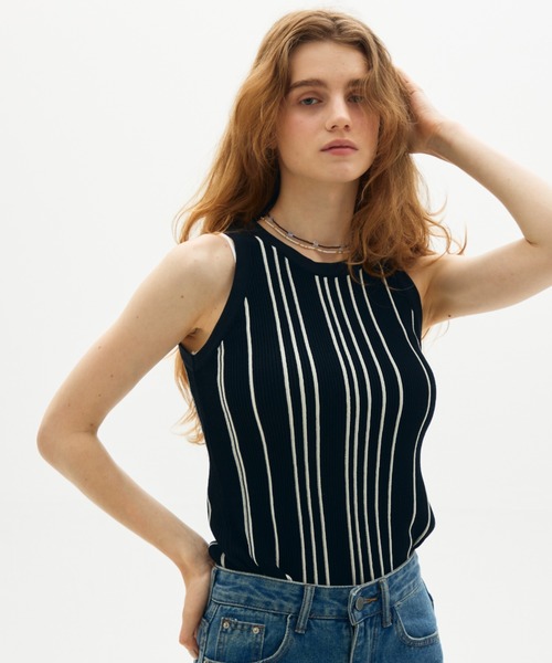 full/fill.(フルフィル)の「stripe knit tank / ストライプニットタンク(タンクトップ・レディース・アイボリー/ブラック・FREE)」の4枚目の写真