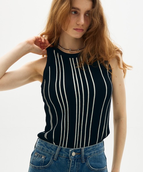 full/fill.(フルフィル)の「stripe knit tank / ストライプニットタンク(タンクトップ・レディース・アイボリー/ブラック・FREE)」の3枚目の写真