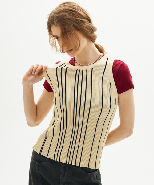 full/fill.(フルフィル)の「stripe knit tank / ストライプニットタンク(タンクトップ・レディース・アイボリー/ブラック・FREE)」の12枚目の写真
