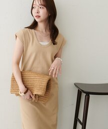 【WEB限定】リブフレンチスリーブUネックワンピース