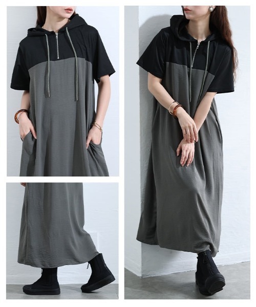 Sawa a la mode(サワアラモード)の「配色切り替えフーディーワンピース(ワンピース・レディース・ブルー/カーキ・FREE)」の18枚目の写真