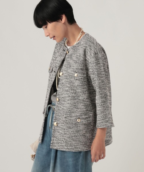 Elura(エルーラ)の「カットツイードクルージャケット/1055348(ノーカラージャケット・レディース・オフホワイト/グレー系その他・FREE)」の10枚目の写真