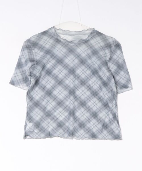 Chiina(チーナ)の「【Chiina】シアーチェック柄半袖トップス(Tシャツ/カットソー・レディース・ブラック/グレー/ブルー・FREE)」の6枚目の写真
