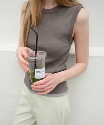 Crew-neck Sleeveless Top - Taupe Brown