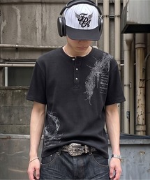 ヘンリーネックサーマル半袖Tシャツ/ダークアートプリント