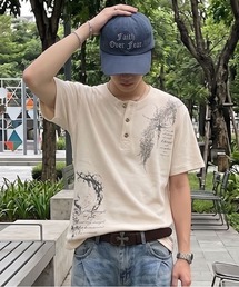 ヘンリーネックサーマル半袖Tシャツ/ダークアートプリント