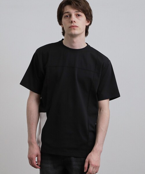 tk.TAKEO KIKUCHI(ティーケータケオキクチ)の「【吸水速乾/UVカット】ダッシュライン切替Tシャツ(Tシャツ/カットソー・メンズ・ナチュラル/ホワイト/ブラック・03/04/02)」の2枚目の写真