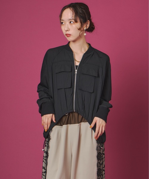 terrace(テラス)の「ストライプガーゼドロストショートジャケット(ブルゾン・レディース・モカ/サンドベージュ/ブラック・FREE)」の5枚目の写真