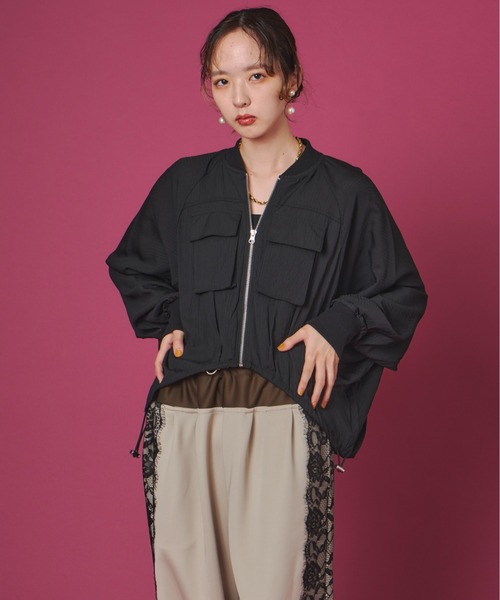 terrace(テラス)の「ストライプガーゼドロストショートジャケット(ブルゾン・レディース・モカ/サンドベージュ/ブラック・FREE)」の8枚目の写真