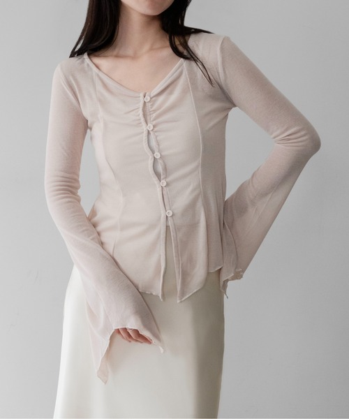 on:nue(オンニュ)の「【on:nue】フロントギャザーベルスリーブカーディガン /26-27 AW COLLECTION(カーディガン/ボレロ・レディース・ブラック/ベージュ・FREE)」の2枚目の写真
