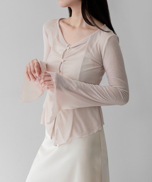 on:nue(オンニュ)の「【on:nue】フロントギャザーベルスリーブカーディガン /26-27 AW COLLECTION(カーディガン/ボレロ・レディース・ブラック/ベージュ・FREE)」の6枚目の写真